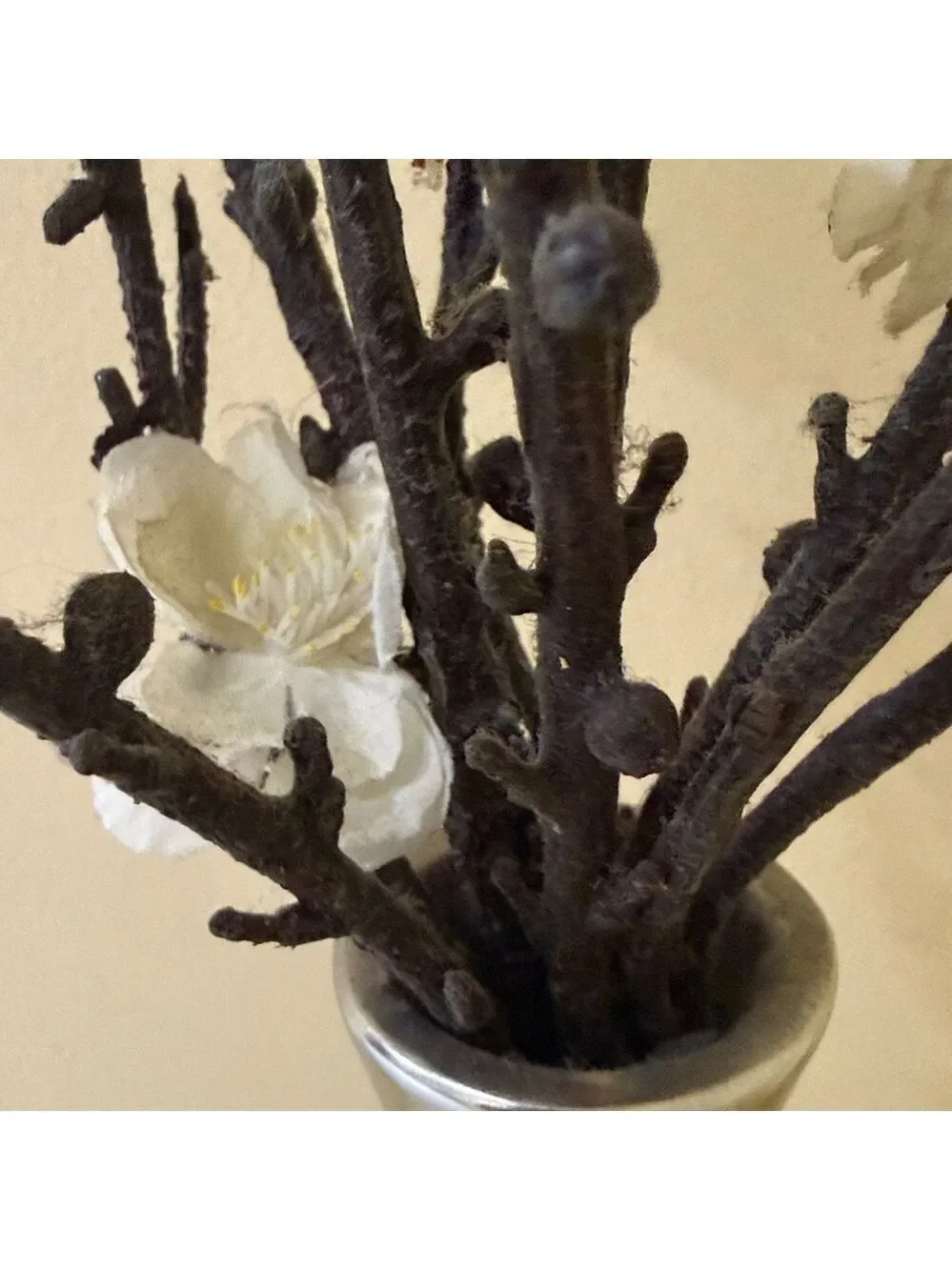 Modern Silver Vase White Floral Design | Cherry Blossoms in Silver Vase